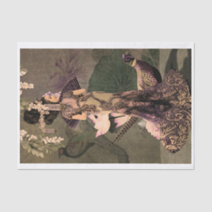 Oriental Woman Pheasant Peony Portrait Seidenpapier