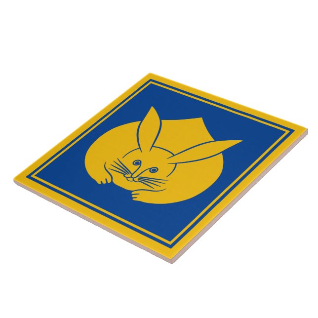Oriental Yellow Blue Japan Rabbit Mon Art Fliese (Seite)
