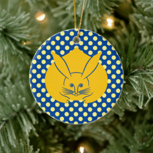 Oriental Yellow Blue Japan Rabbit Mon Vector Art Keramik Ornament