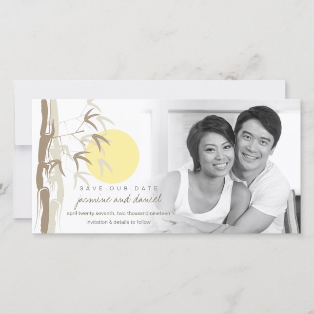 Oriental Yellow Sunrise Bamboo Zen Save the Date (Vorderseite)