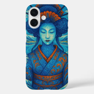 Orientale abstrakte Schönheit Geisha Maiko blaue W iPhone 16 Hülle