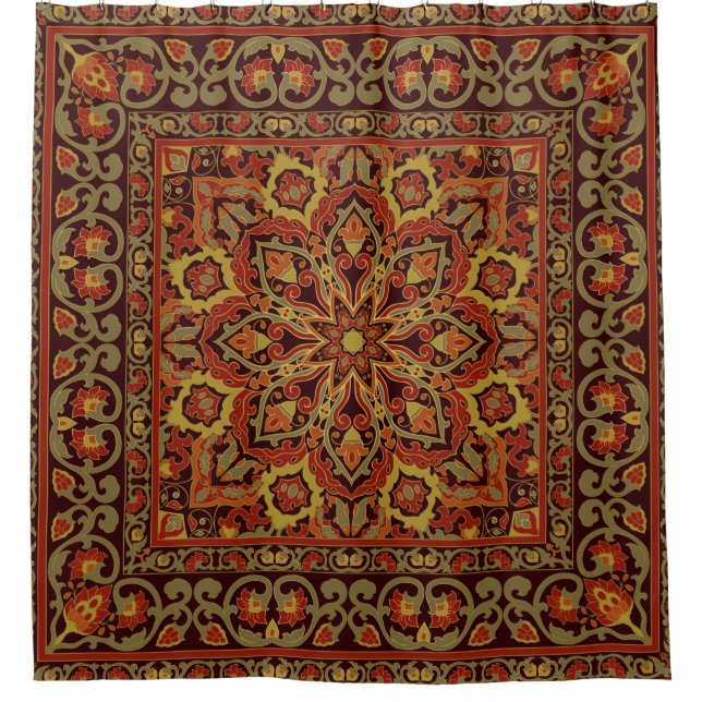 Orientale Blumendekoration mit Rahmen. Muster mit  Duschvorhang (Vorderseite)