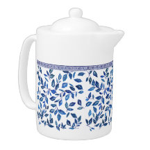 Orientale China Sky Blue Leaf White Teapot