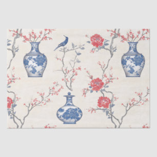 Orientale Eleganz: Blaues Porzellan und Blüten Seidenpapier