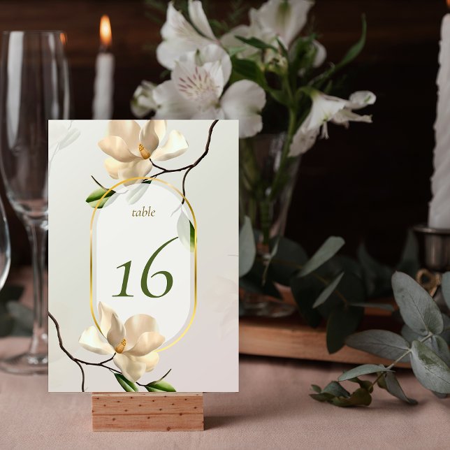 Orientale Magnolia Hochzeit Tischnummer (Elegant Oriental Magnolia Wedding Table Number)