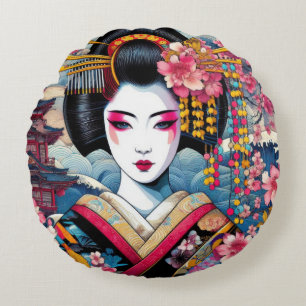 Orientale Schönheit Geisha Maiko sakura Blume Well Rundes Kissen