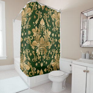 Orientale Vintage Damask Ornament - Grün und Gold Duschvorhang