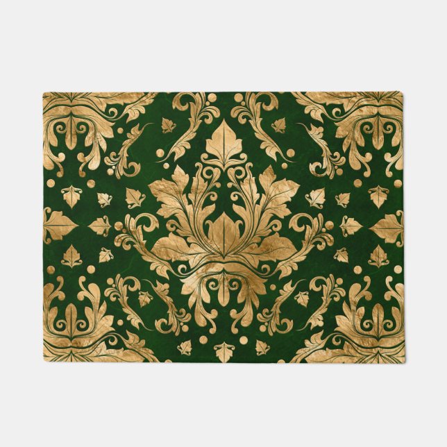 Orientale Vintage Damaskus - Grün und Gold Fußmatte (Vorderseite)