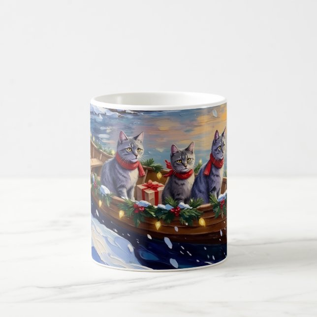 Orientaler Blaukatzen-Weihnachtsboot-Urlaub Kaffeetasse (Mittel)