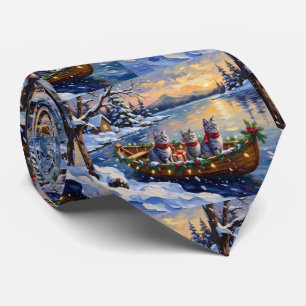Orientaler Blaukatzen-Weihnachtsboot-Urlaub Krawatte