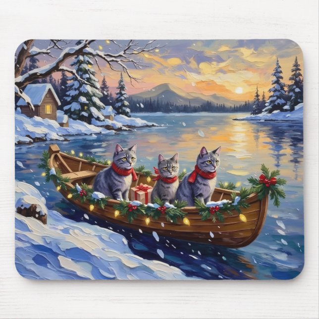 Orientaler Blaukatzen-Weihnachtsboot-Urlaub Mousepad (Vorne)