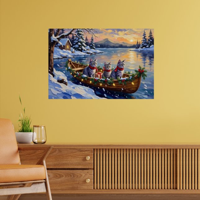 Orientaler Blaukatzen-Weihnachtsboot-Urlaub Poster (Wohnzimmer 2)