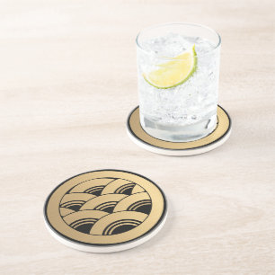 Orientaler Faux Goldene Wellen Japanisches Kamon Getränkeuntersetzer