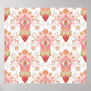 Orientaler Flair: Damask Peacock Paisley Poster