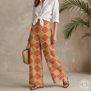 Orientaler Rotgold Geometrisches Mosaikfliesenmust Stoff