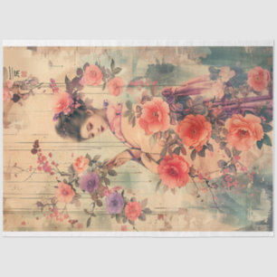 Orientaler Vintage-Geisha-Aquarellstil Seidenpapier