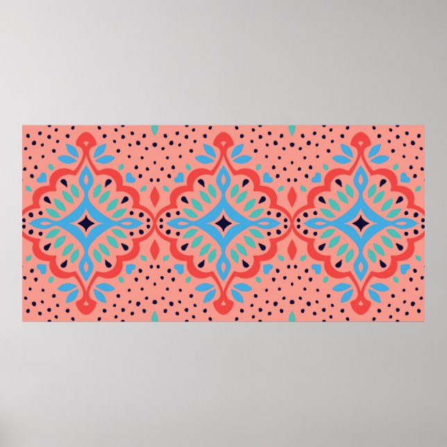 Orientales Vintages Damastmuster. Talavera Keramik Poster (Vorne)