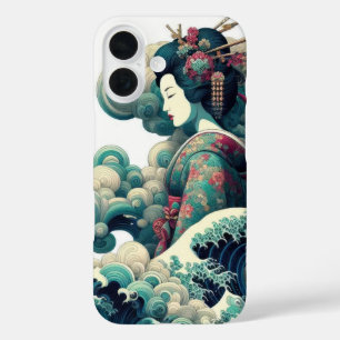 Orientalisch abstrakte Geisha Kanagawa weht Wolken iPhone 16 Hülle
