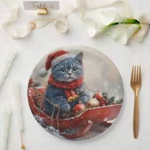 Orientalisch Blaue Katze im Schlitten Lass es schn Pappteller