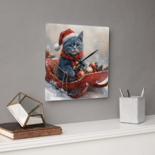 Orientalisch Blaue Katze im Schlitten Lass es schn Quadratische Wanduhr