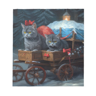 Orientalisch Blaue Katze Schneeschlitten Weihnacht Notizblock