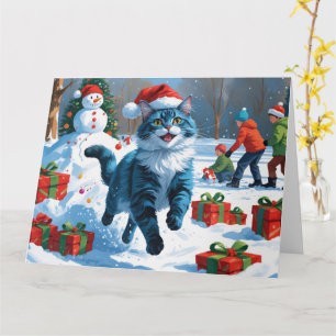 Orientalisch Blaue Katze sitzt im Schnee mit Weihn Karte