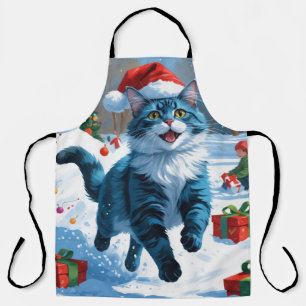 Orientalisch Blaue Katze sitzt im Schnee mit Weihn Schürze