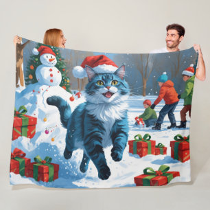 Orientalisch Blaue Katze sitzt in Schnee-Christmas Fleecedecke