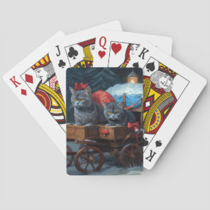 Orientalisch Blaue Katze Verschneite Schlitten Wei Spielkarten