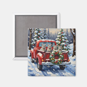 Orientalisch Blaue Katze Weihnachten Rotes Lastwag Magnet