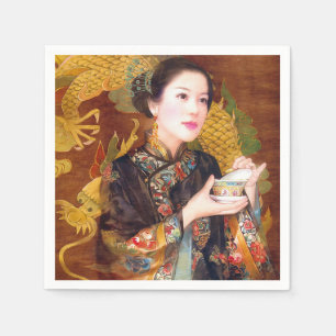 Orientalisch-Chinesische Dame mit schönem Portrait Serviette