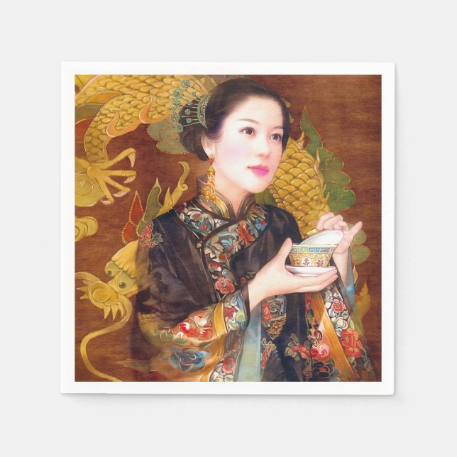 Orientalisch-Chinesische Dame mit schönem Portrait Serviette (Vorderseite)
