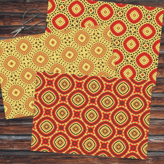 Orientalisch-geometrische Muster in Rot-Gelb-Orang Geschenkpapier Set (Von Creator hochgeladen)