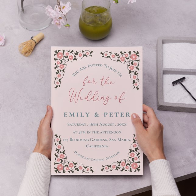 Orientalisch Inspiriert Rahmenbläserei Einladung (Oriental Inspired Frame Floral Border Wedding Invitation)