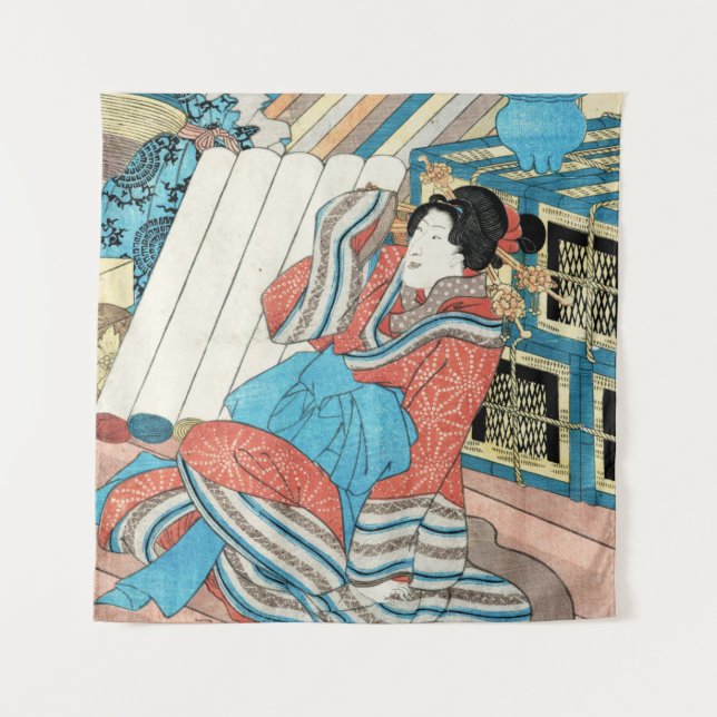 Orientalisch-japanische Dame in Kimono maiko geish Wandteppich (Vorderseite)