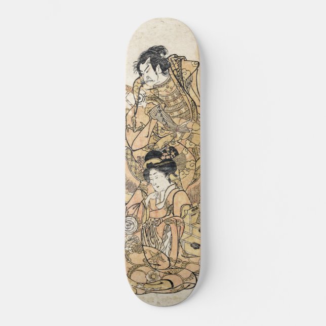 Orientalisch-japanische Geisha und Samurai-ukiyo-e Skateboard (Vorderseite)