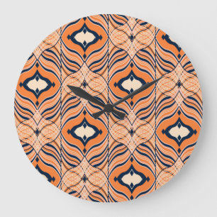 Orientalisch nahtlos: Schwarz-Orange-Ornament Große Wanduhr