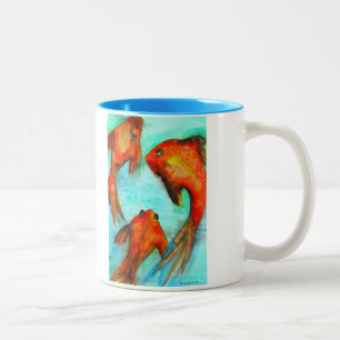 Orientalisch-orangefarbene Goldfische Aquarellkuns Zweifarbige Tasse