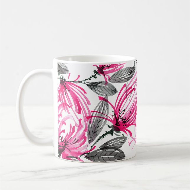 Orientalisch Rote Blume: Aquarellmuster. Kaffeetasse (Links)