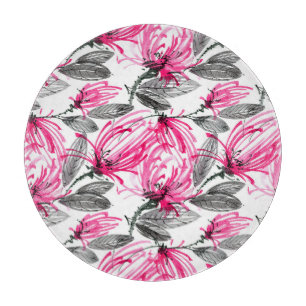 Orientalisch Rote Blume: Aquarellmuster. Schneidebrett