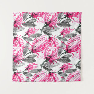 Orientalisch Rote Blume: Aquarellmuster. Wandteppich