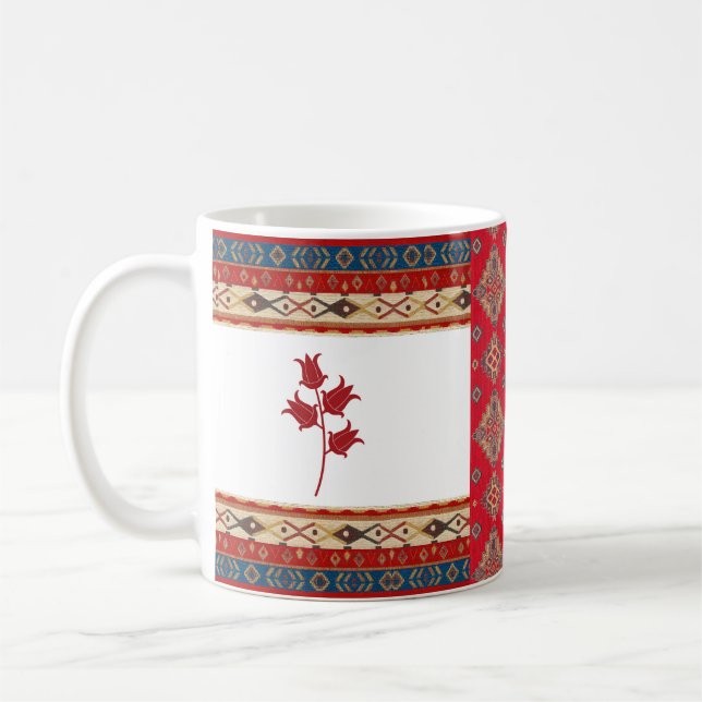 Orientalisch Türkisches Muster Blaue Grenze Rote T Kaffeetasse (Links)