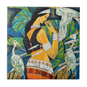 Orientalische abstrakte Damenvögel Fliese