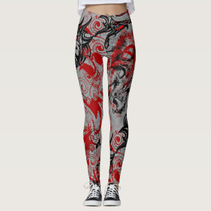 Orientalische Akzent-Drache-Grungy abstrakte Kunst Leggings