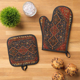 Orientalische Antike Persische Türkische Teppiche Ofenhandschuh & Topflappen-Set