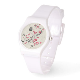 Orientalische Art-Kirschblüte-Kirschblüten-Kunst Armbanduhr