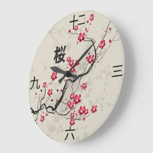 Orientalische Art-Kirschblüte-Kirschblüten-Kunst Große Wanduhr