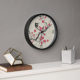 Orientalische Art-Kirschblüte-Kirschblüten-Kunst Wanduhr