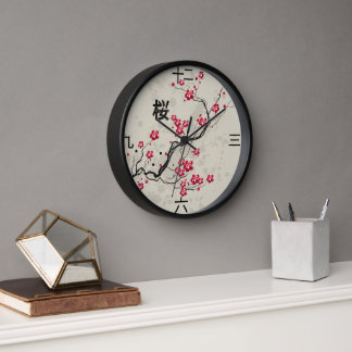Orientalische Art-Kirschblüte-Kirschblüten-Kunst Wanduhr