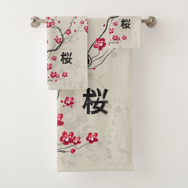 Orientalische Art Sakura Cherry Blossom Art Badhandtuch Set (Insitu)